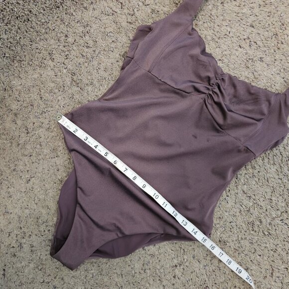 Andie Symi Metallic Purple Ruched Sweetheart Open Back One Piece Swimsuit M* - Picture 10 of 12